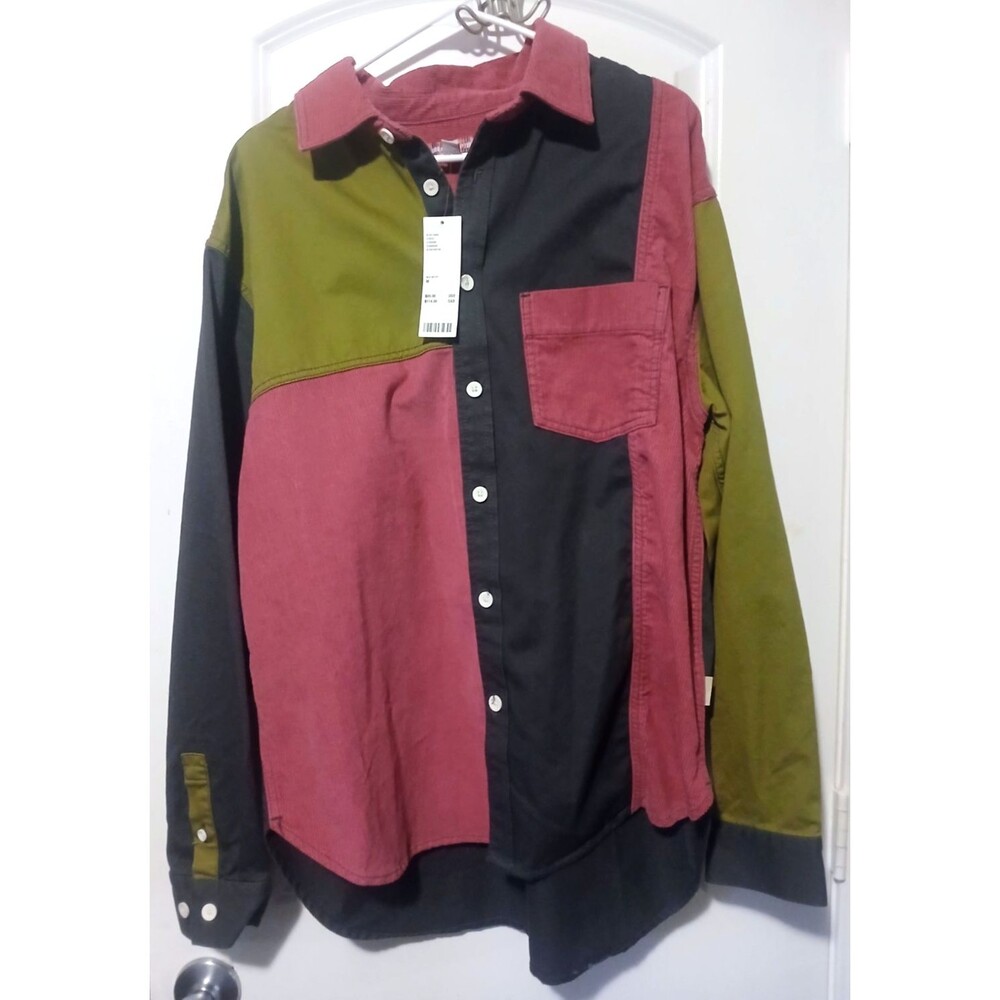 Urban Outfitters Colorblock Patchwork Button Up Shirt 90s Vintage Style M -NWT - Picture 1 of 8
